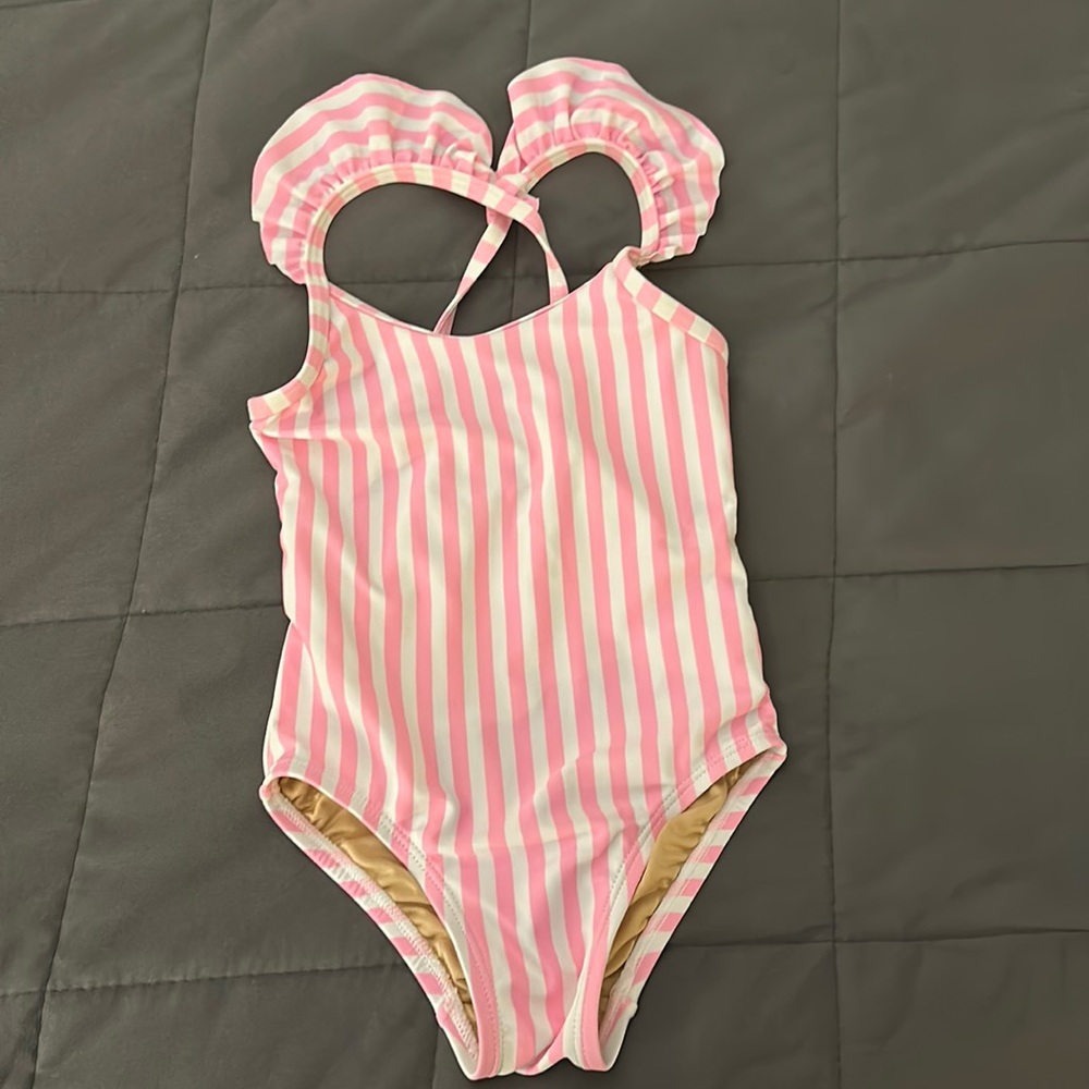 Toddler girl pink/white striped swimsuit